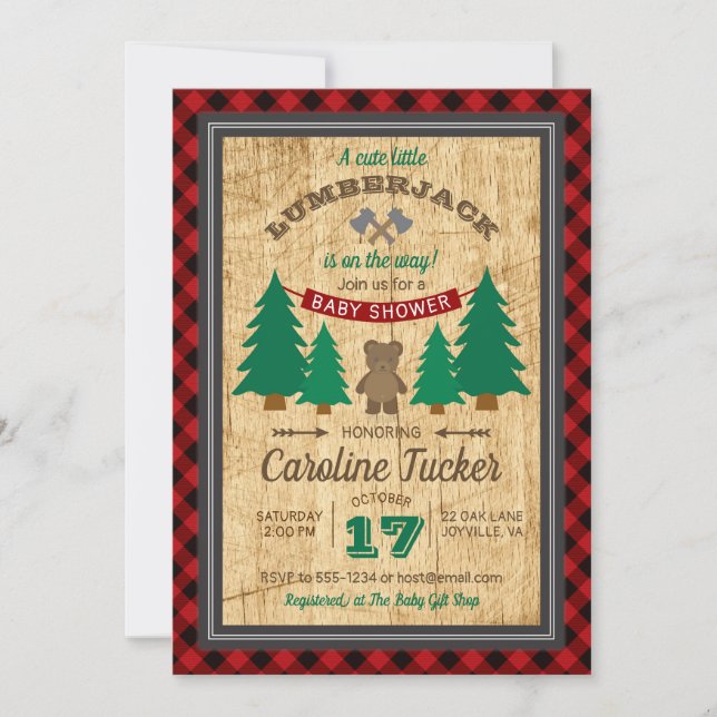 Little Lumberjack Buffalo Plaid Baby Shower Invitation (Front)