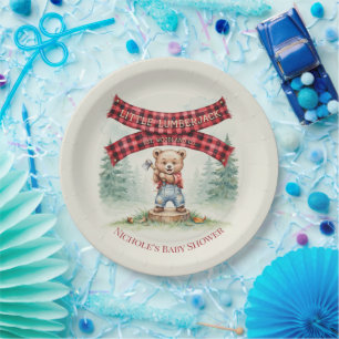 Little Lumberjack Is On The Way Boy Baby Shower  Paper Plate
