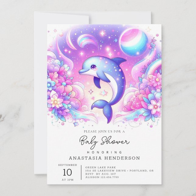 Little Magical Dolphin Baby Shower Invitation (Front)