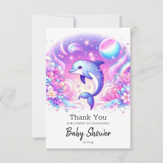 Little Magical Dolphin Baby Shower Thank You Card (Front)