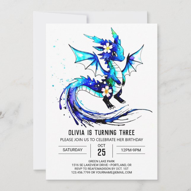 Little Magical Dragon Digital Girl Birthday Invitation (Front)