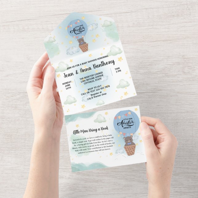 little man adventure awaits baby shower all in one invitation (Tearaway)