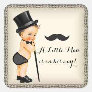 Little Man Baby Boy Shower Square Sticker