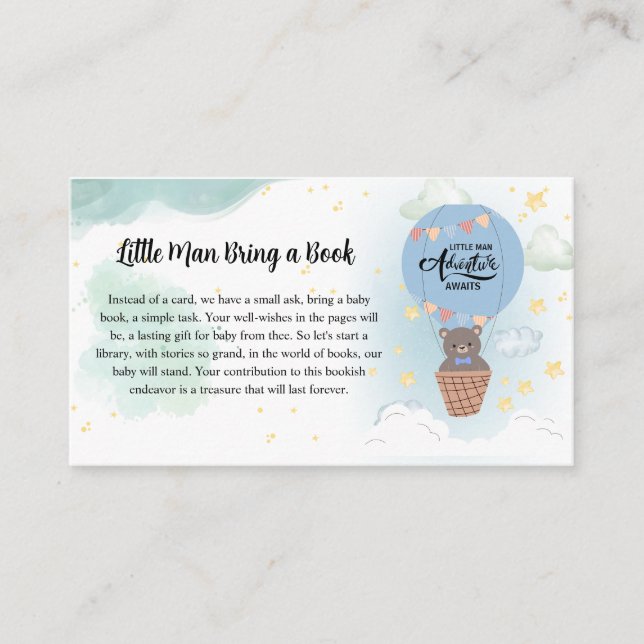 little man Baby Shower Bring a book request  Enclosure Card (Front)