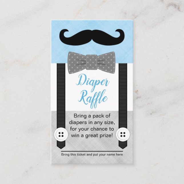 Little man baby shower diaper raffle ticket blue enclosure card (Front)