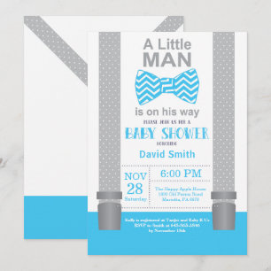 Little Man Baby Shower Invitation Blue and Grey