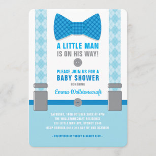 Little Man Baby Shower Invitation Blue Bowtie