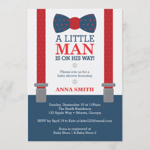 Little Man Baby Shower Invitation, Blue, Red Invitation