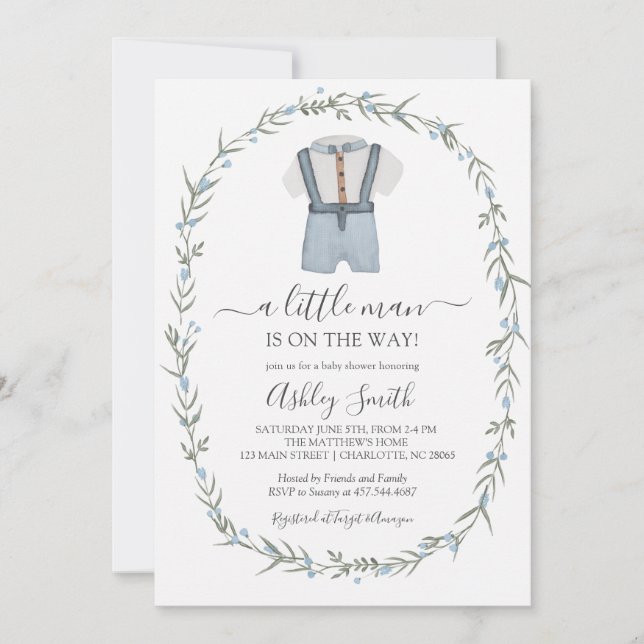 Little Man Baby Shower Invitation, Bowtie Boy Baby Invitation (Front)