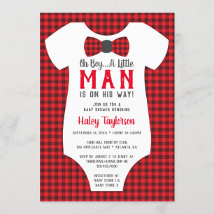 Little Man Baby Shower Invitation, Buffalo Plaid Invitation