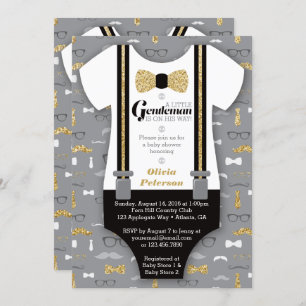 Little Man Baby Shower Invitation, Faux Glitter Invitation