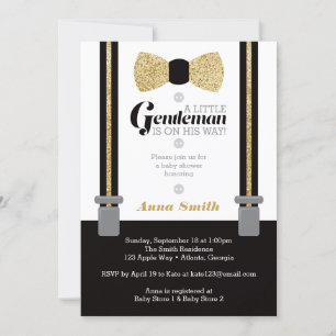 Little Man Baby Shower Invitation, Faux Glitter Invitation
