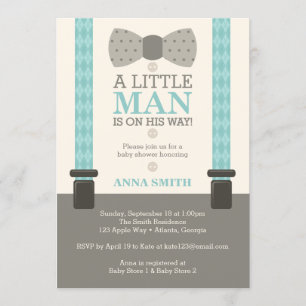 Little Man Baby Shower Invitation, Turquoise Invitation
