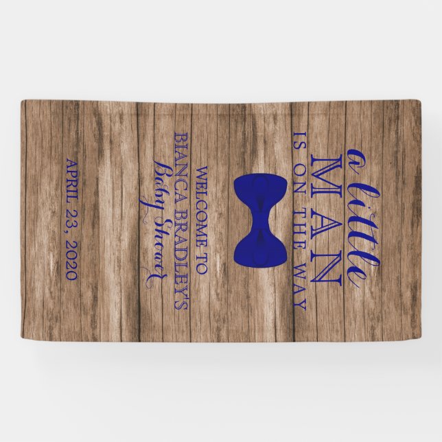 Little Man Baby Shower | Rustic Wood Navy Bow tie Banner (Horizontal)