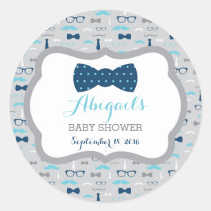 Little Man Baby Shower Sticker, Baby Blue, Navy Classic Round Sticker