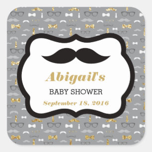Little Man Baby Shower Sticker, Gold, Grey, Black Square Sticker