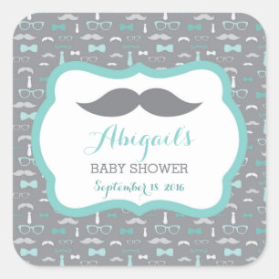 Little Man Baby Shower Sticker, Teal, Aqua, Grey Square Sticker