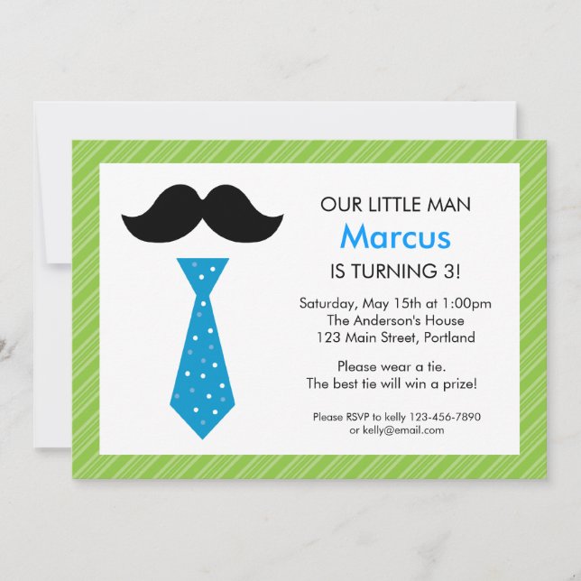 Little Man Birthday Invitation - Green (Front)