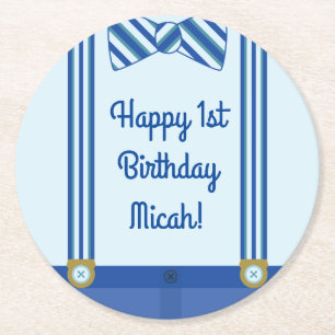 Little Man Birthday Party Round Paper Coaster