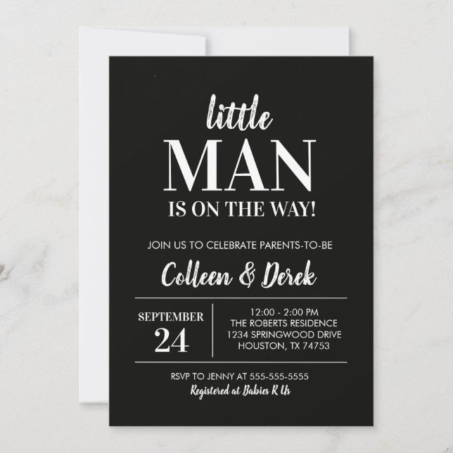 Little Man Black & White Baby Shower Invitation (Front)