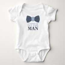 Little Man Bow Tie Baby Bodysuit in Navy and Grey