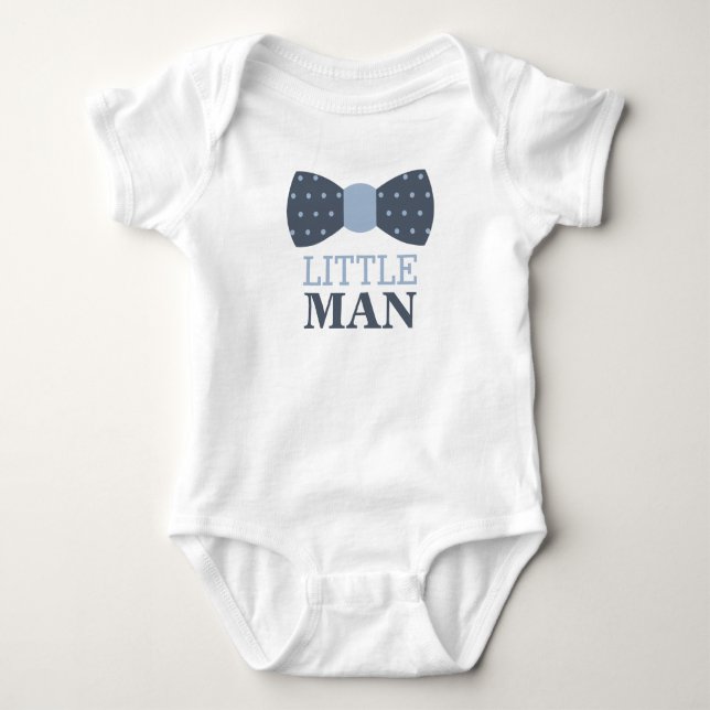 Little Man Bow Tie Baby Bodysuit in Navy and Grey (Front)