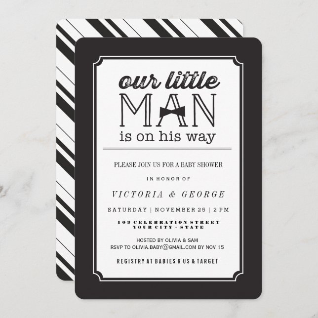 Little Man Bow Tie Classic Boy Baby Shower Invite (Front/Back)