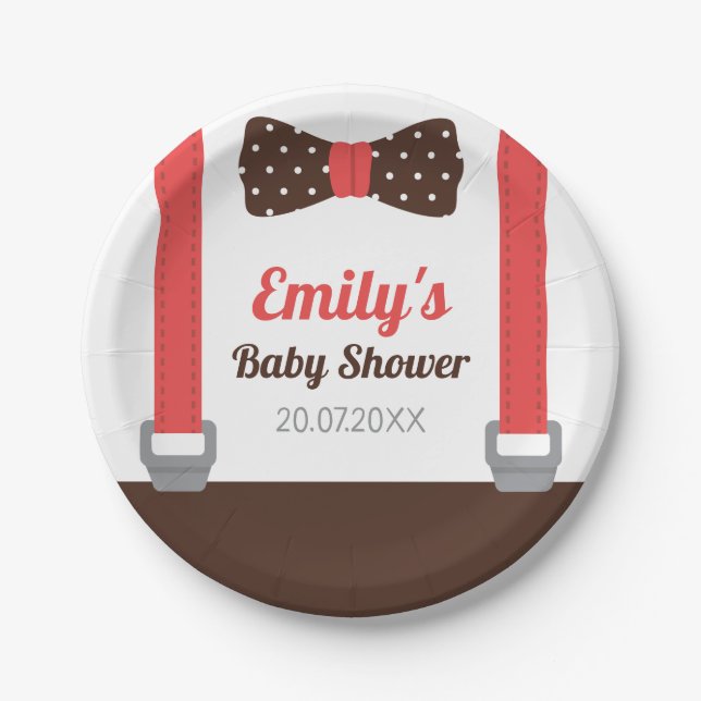 Little Man Bowtie Baby Boy Shower Paper Plates (Front)