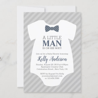 Little Man Boy Baby Shower Invitation - Blue Grey