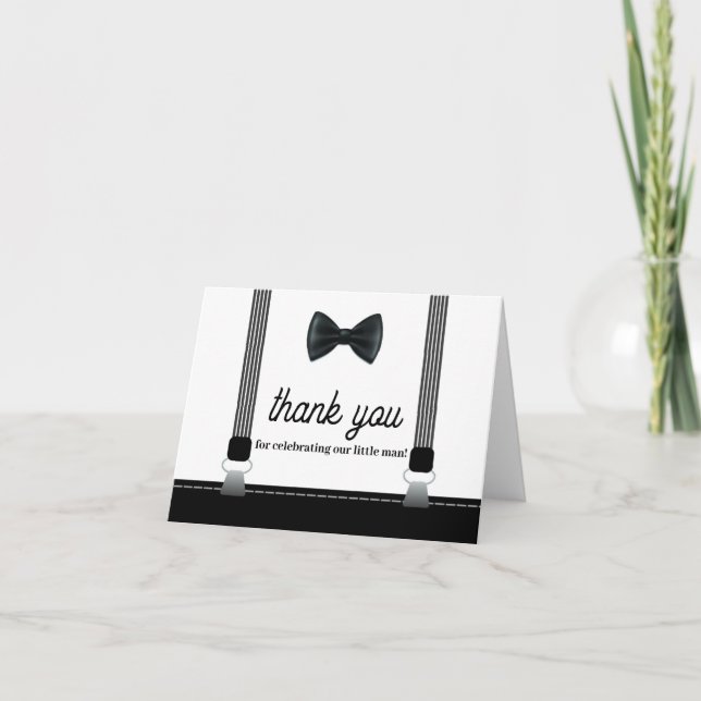 Little Man Boy Black Grey Bow Tie baby shower  Thank You Card (Front)