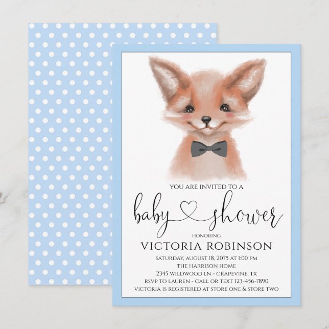 Little Man Boy Woodland Fox Baby Shower Invitation (Front/Back)