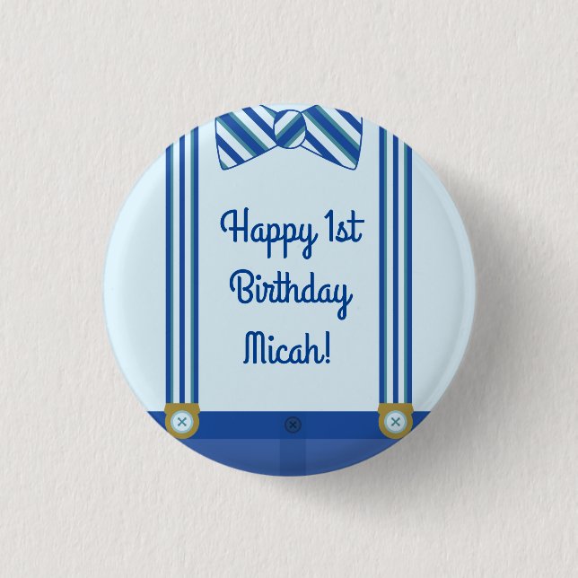 Little Man Boy's 1st Birthday Party 3 Cm Round Badge (Front)
