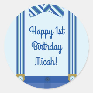 Little Man Boy's 1st Birthday Party Classic Round Sticker