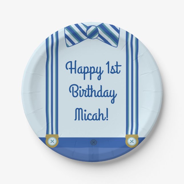Little Man Boy's 1st Birthday Party Paper Plate (Front)