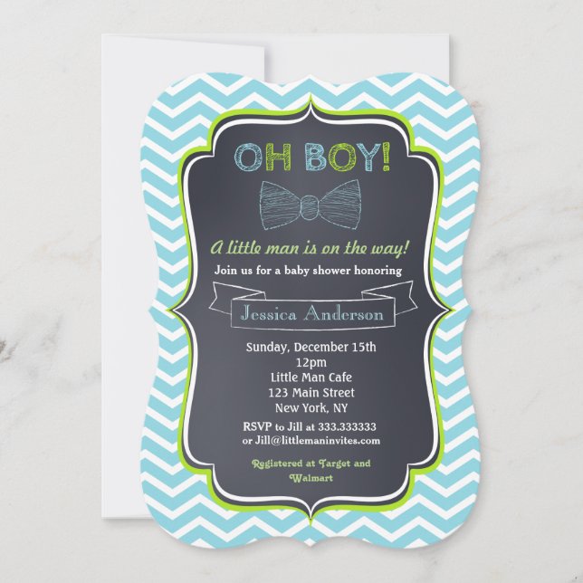 Little Man Chalkboard Baby Shower Invitations (Front)