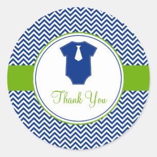 Little Man Chevron Blue Green Baby Shower Classic Round Sticker