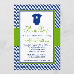 Little Man Chevron Blue Green Baby Shower Invitation