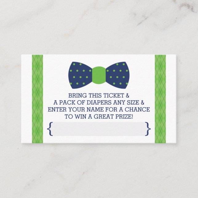 Little Man Diaper Raffle Ticket, Blue, Green Enclosure Card (Front)