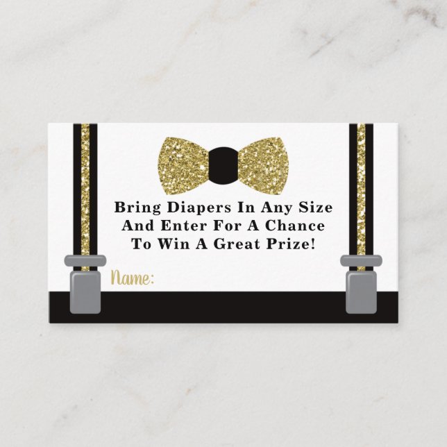 Little Man Diaper Raffle Ticket, Gold, Black Enclosure Card (Front)