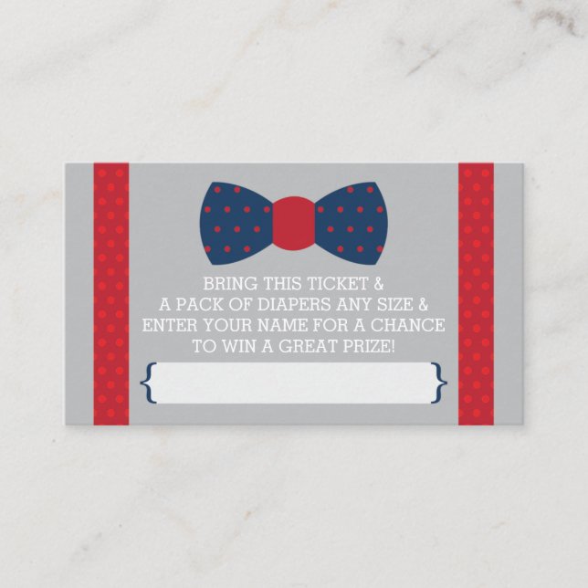 Little Man Diaper Raffle Ticket, Navy Blue, Red Enclosure Card (Front)