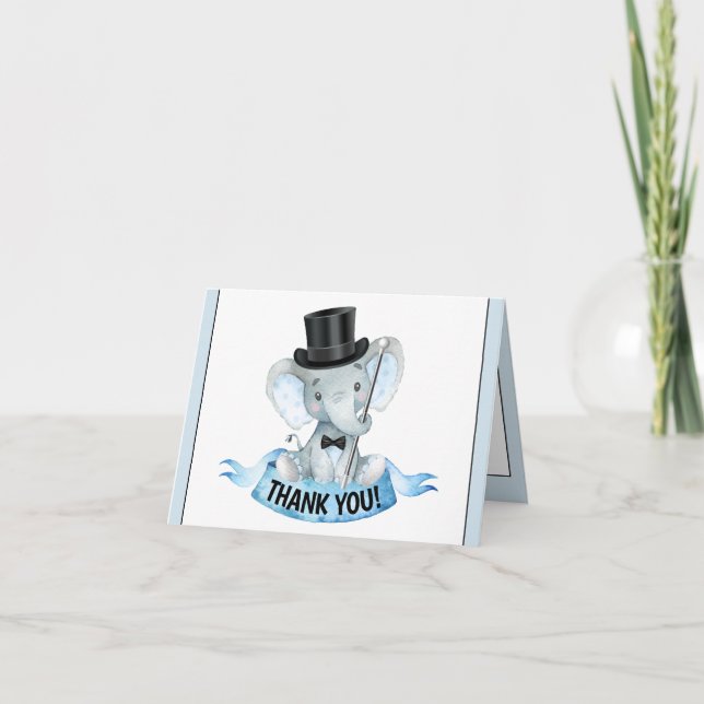 Little Man Elephant Baby Shower Thank You Cards (Front)