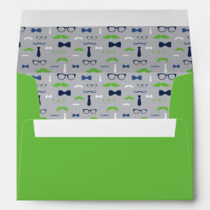 Little Man Envelope, Moustache, Navy Blue, Green Envelopes