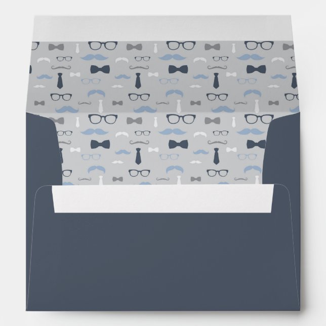 Little Man Envelope, Moustache, Navy Blue, Grey Envelope (Back (Bottom))