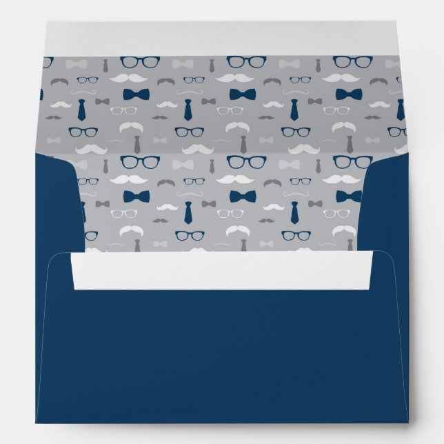 Little Man Envelope, Moustache, Navy Blue, Grey Envelopes (Back (Bottom))