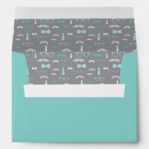 Little Man Envelope, Moustache, Teal, Aqua, Grey Envelope
