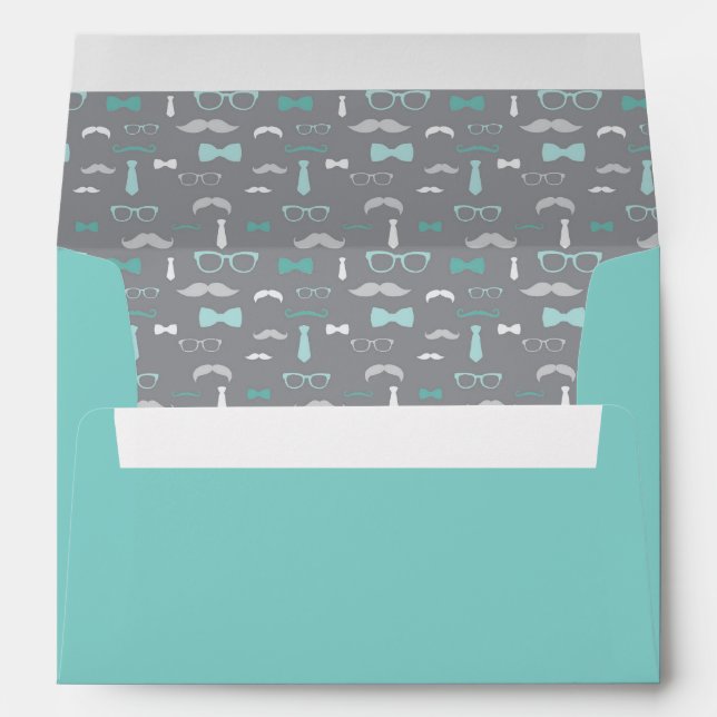 Little Man Envelope, Moustache, Teal, Aqua, Grey Envelope (Back (Bottom))