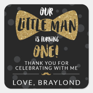 Little Man First Birthday Black and Gold Stickers