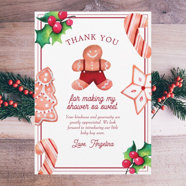 Little Man Gingerbread Baby Shower Thank You Card (Creator Uploaded)