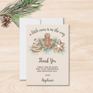 Little Man Gingerbread Christmas Baby Shower  Thank You Card