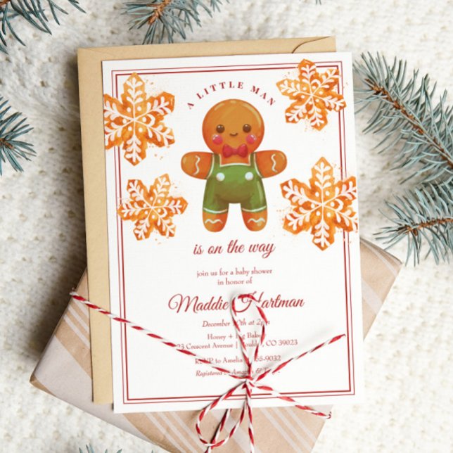 Little Man Gingerbread Man Christmas Baby Shower Invitation (Creator Uploaded)
